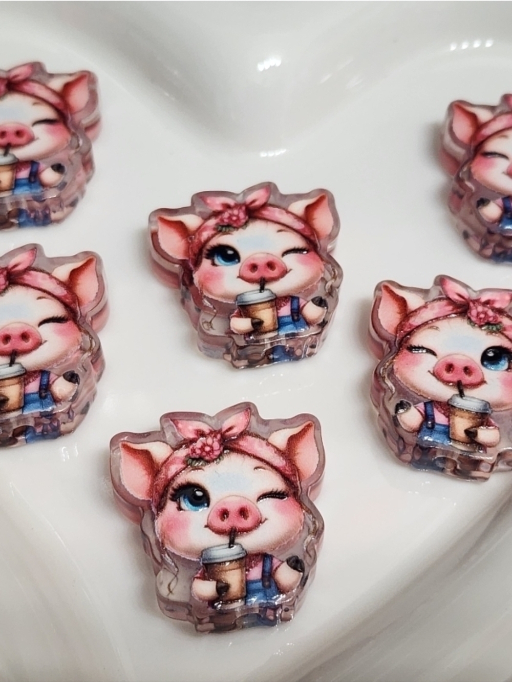 Pig Coffee Focal Beads 2 Pcs Acrylic Crafts Beaded Pen Jewelry Making Keychain